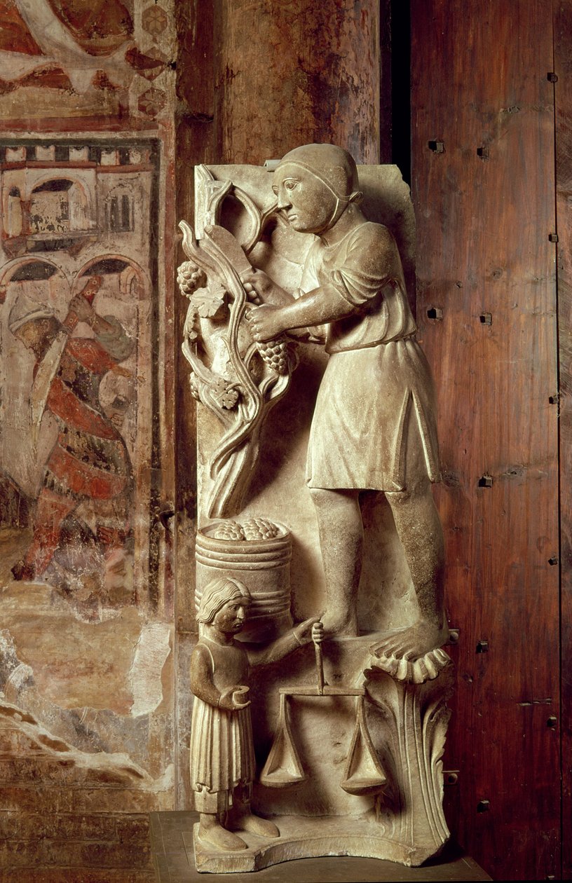 गैदरिंग ग्रैप्स: सितंबर ऑफ द मंथ्स के एक मूर्ति कैलेंडर से, c.1200 द्वारा बेनेटेटो एंटेलमी