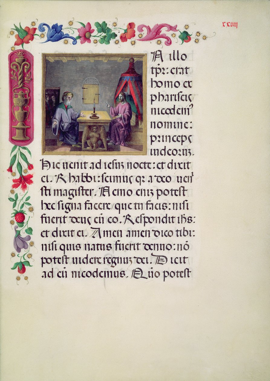 W.107 fol.24r क्राइस्ट एंड निकोडेमस से सांता गॉस्टिना के इवांजेलारियम से लॉरेंटियस गाज़ियस क्रेमोनेंसिस द्वारा लिखित, 1523-25 द्वारा बेनेटेटो बोर्डोन