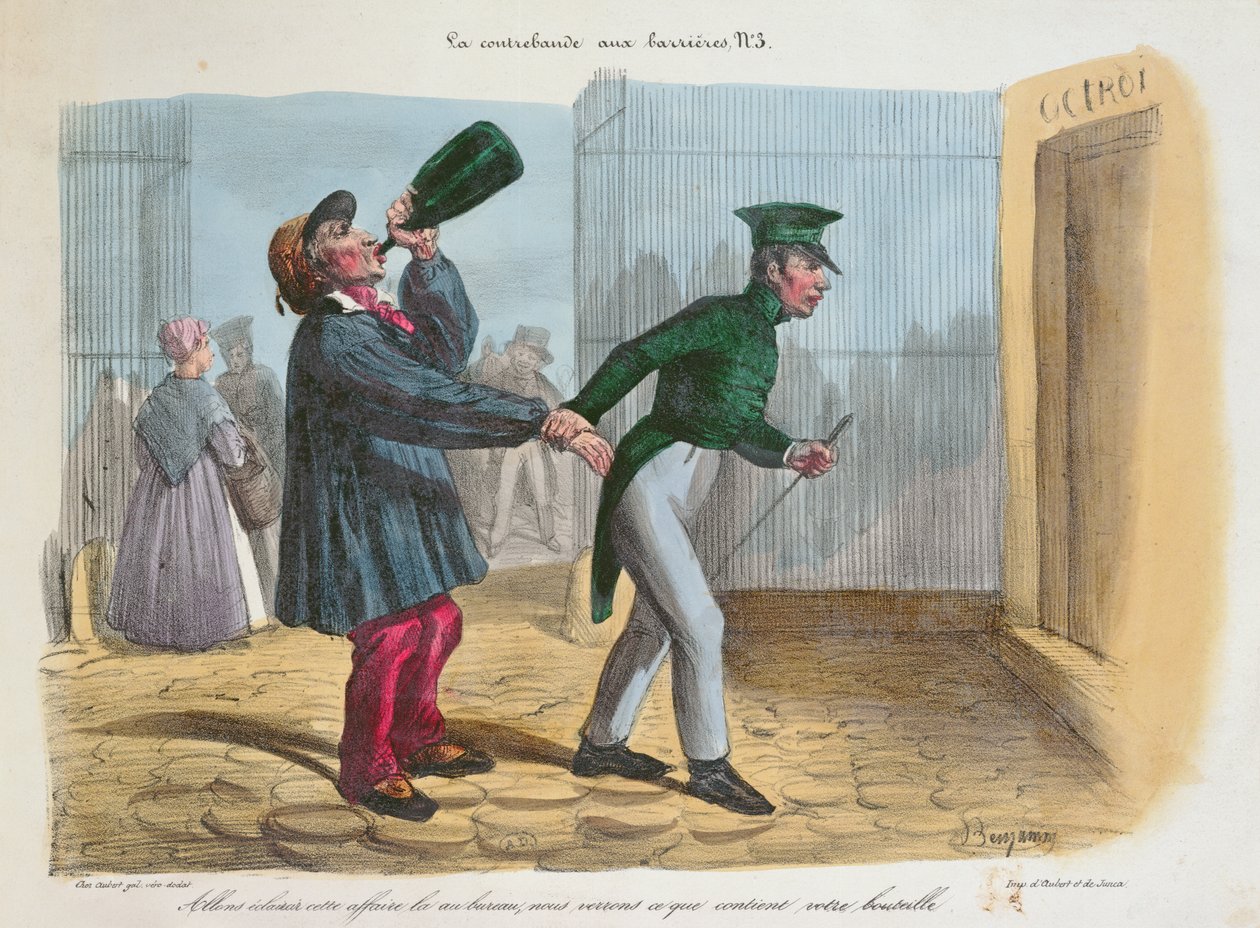 पेरिस में प्रवेश पर सीमा शुल्क बैरियर में कॉन्ट्रेबबैंड की खोज, c.1840 द्वारा बेंजामिन रौबौद