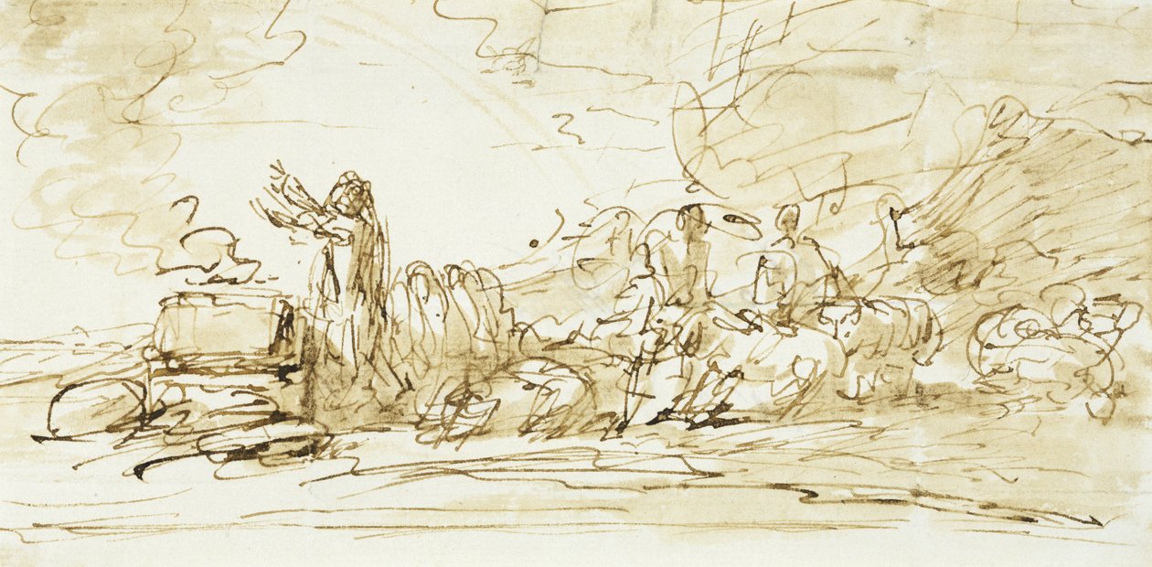 नूह बलि, संभवतः 1797-1801 (कागज पर कलम, स्याही और सीपिया धोना) द्वारा बेंजामिन पश्चिम