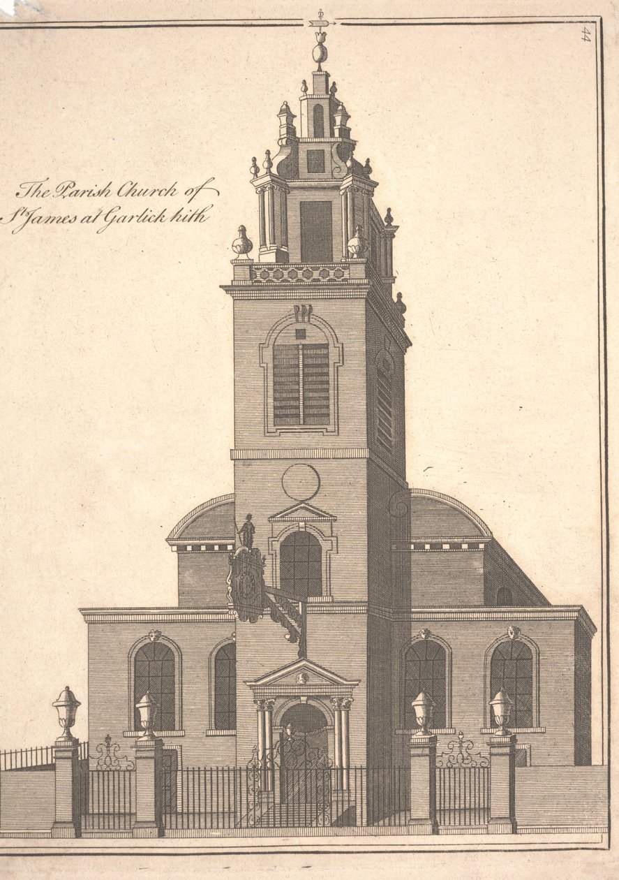 सेंट जेम्स गार्लिकाइट के पैरिश चर्च, c.1750 (उत्कीर्णन) द्वारा बेंजामिन कोल