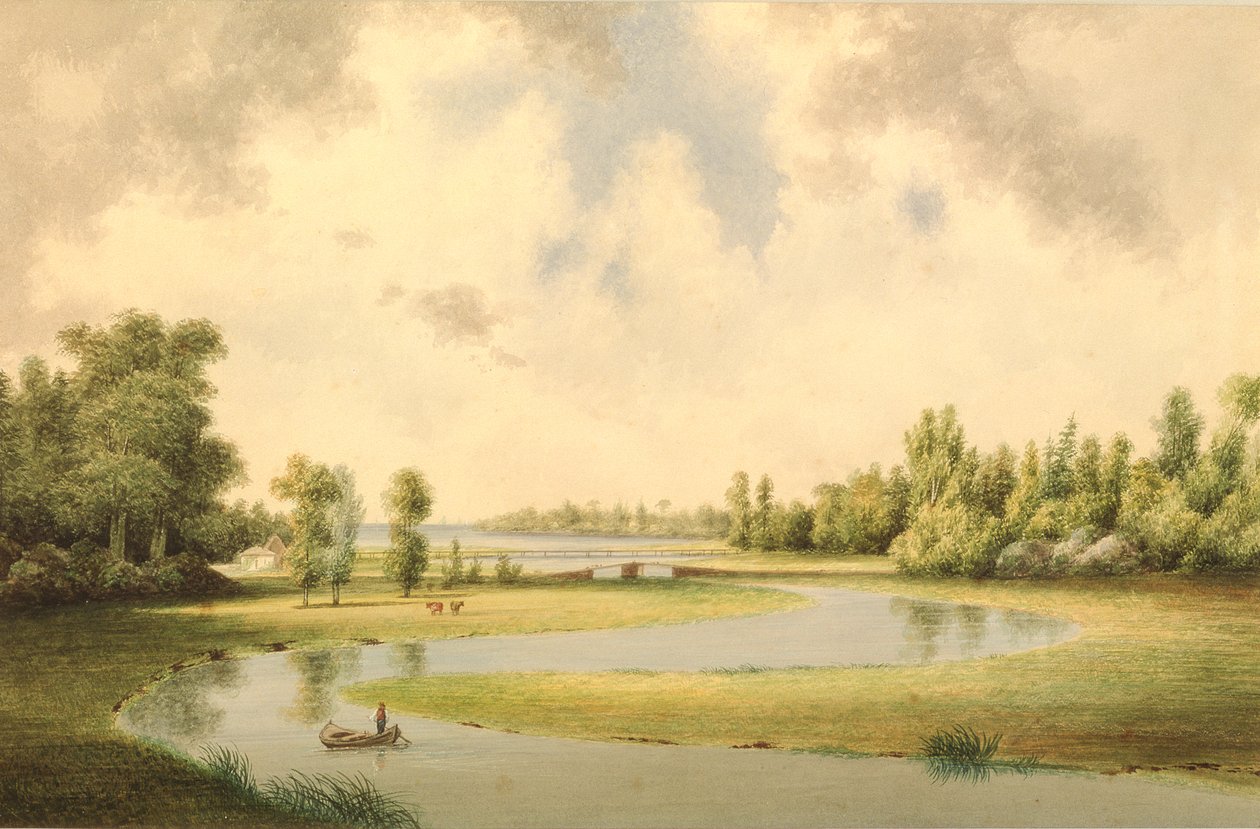 वेस्ट रिवर, न्यू हेवन, कनेक्टिकट, c.1854-60 (wc पेपर पर) द्वारा बेंजामिन एच। कोए