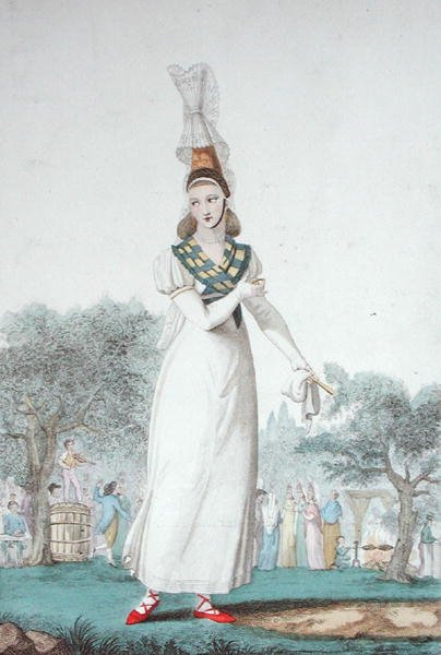 दावत के दिनों के लिए पारंपरिक पोशाक में एक कॉचोइस, जिसे गैटिन c.1830 (कलर लिथो) द्वारा उकेरा गया है द्वारा बेनोइट (बाद में) Pecheux