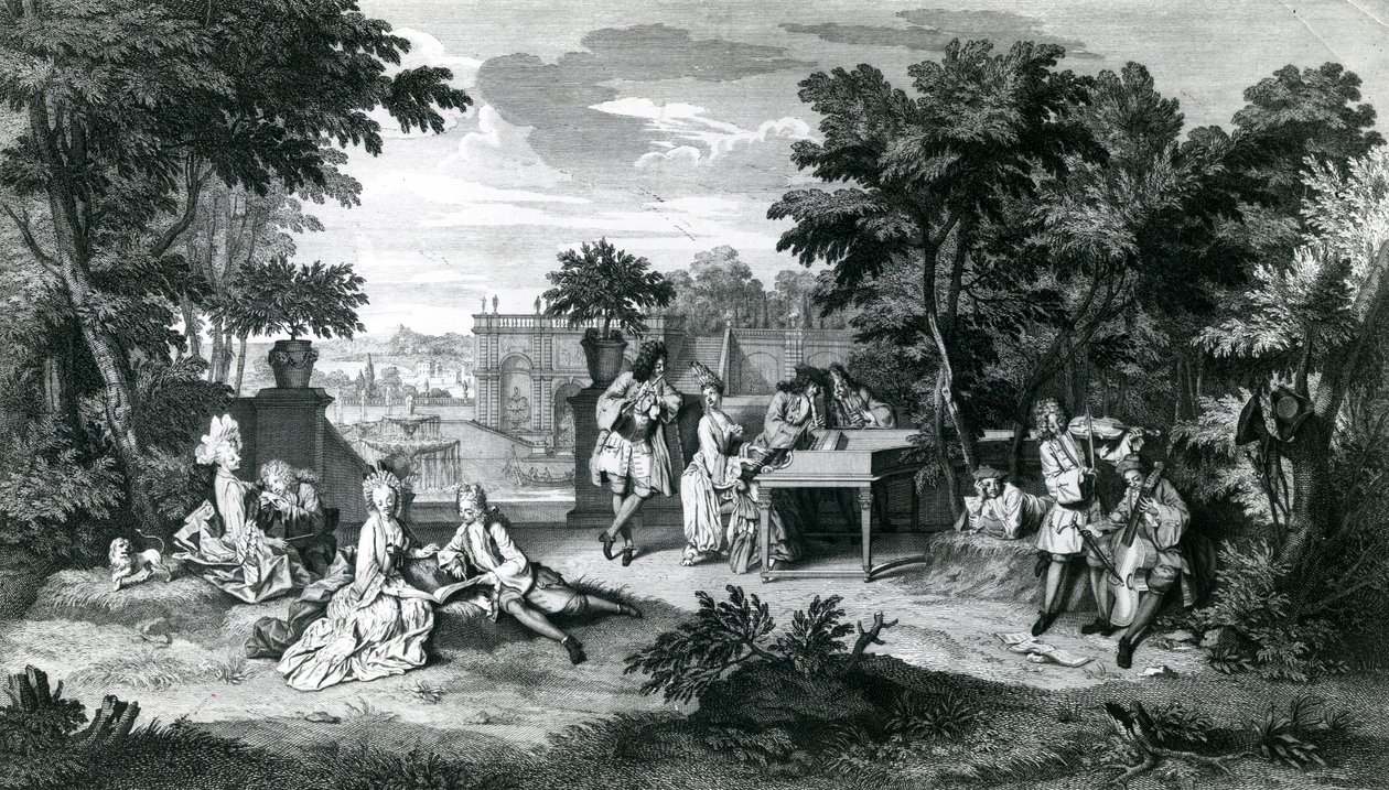 एक सुंदर गर्मी के दिन में पेड़ों की छाया में..c.1710 द्वारा बर्नार्ड पिकार्ट