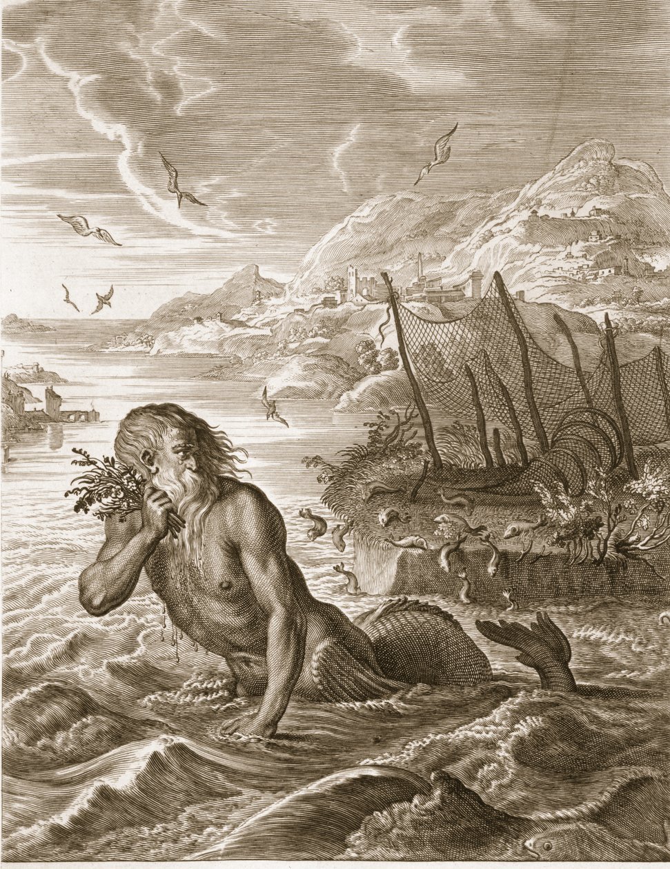 Glaucus एक समुद्री देवता में बदल गया, 1731 द्वारा बर्नार्ड पिकार्ट
