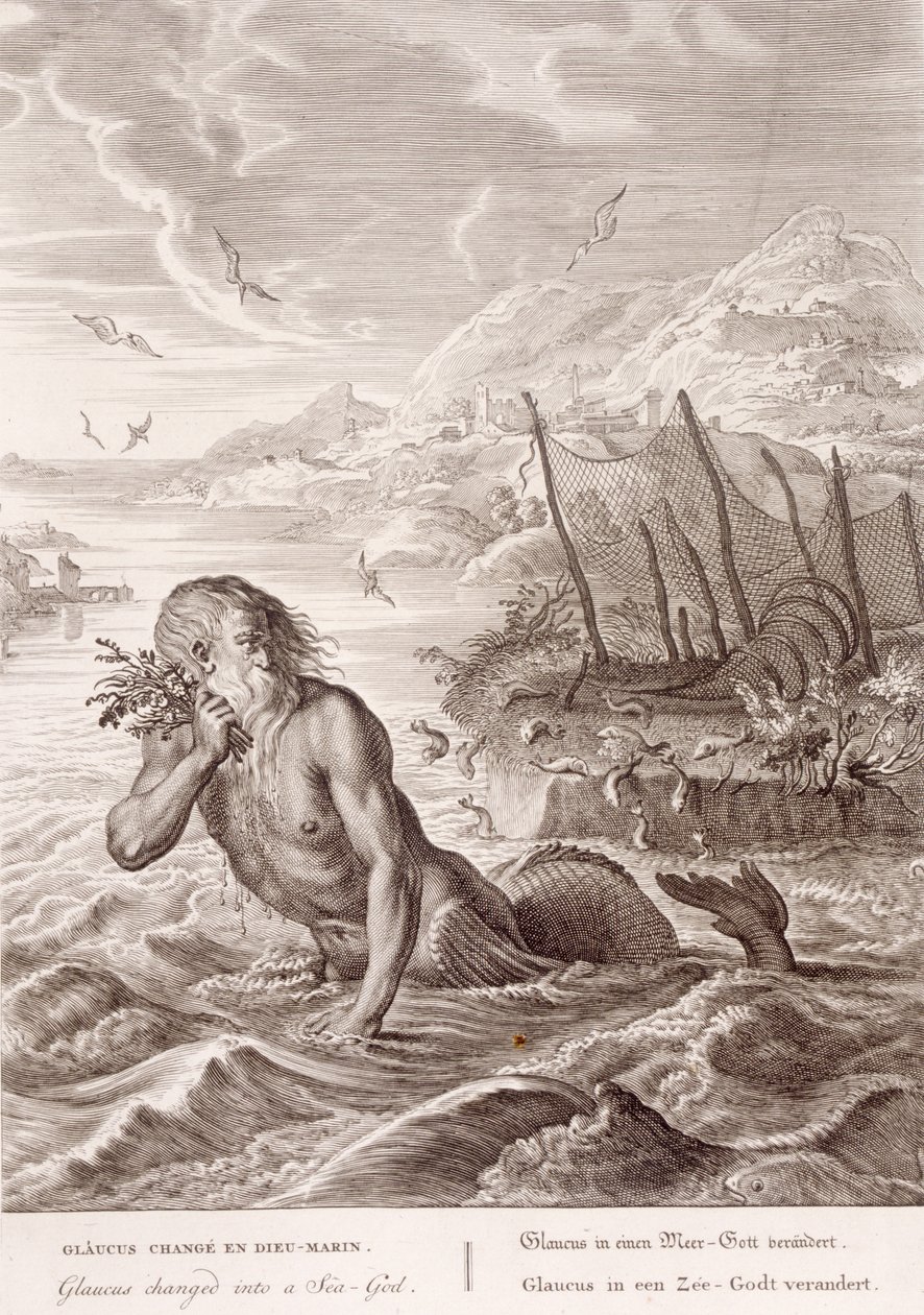Glaucus एक समुद्री देवता में बदल गया, 1731 द्वारा बर्नार्ड पिकार्ट