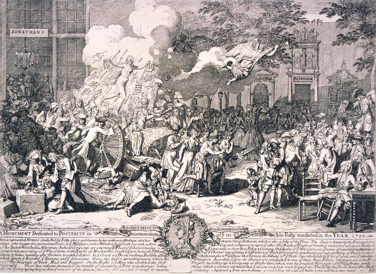 'एक अविश्वसनीय मूर्खता की स्मृति में भावी पीढ़ी को समर्पित एक स्मारक ... 1720' द्वारा बर्नार्ड बैरन