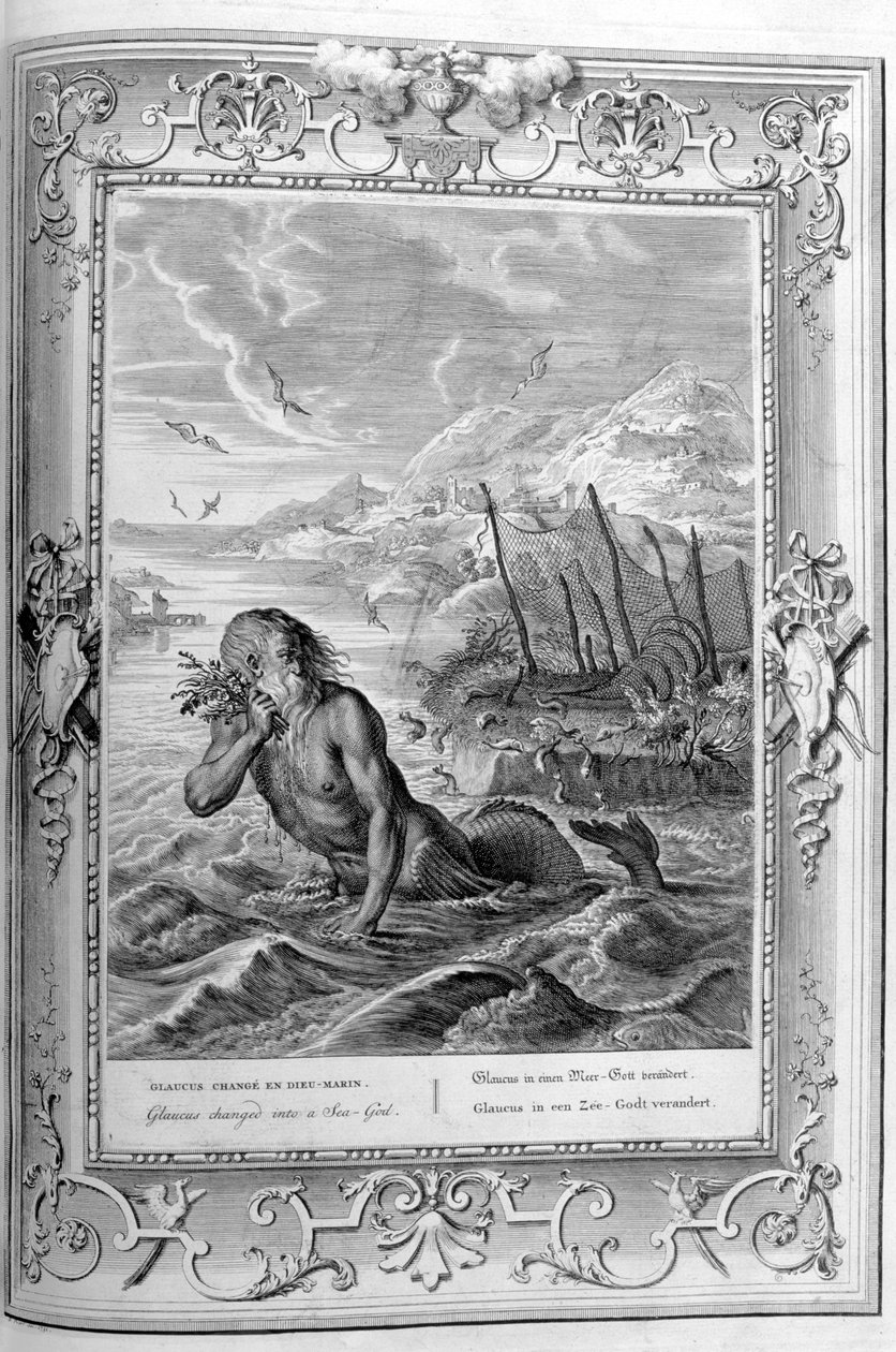 Glaucus एक समुद्री देवता में बदल गया, 1733 द्वारा बर्नार्ड पिकार्ट