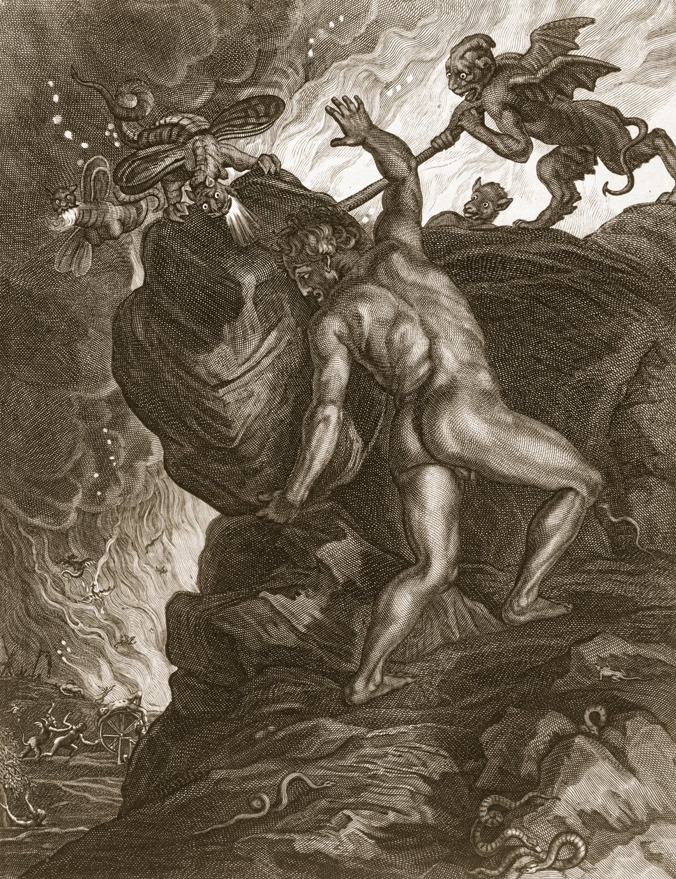 Sisyphus एक पहाड़, 1731 में अपने पत्थर को धक्का द्वारा बर्नार्ड पिकार्ट