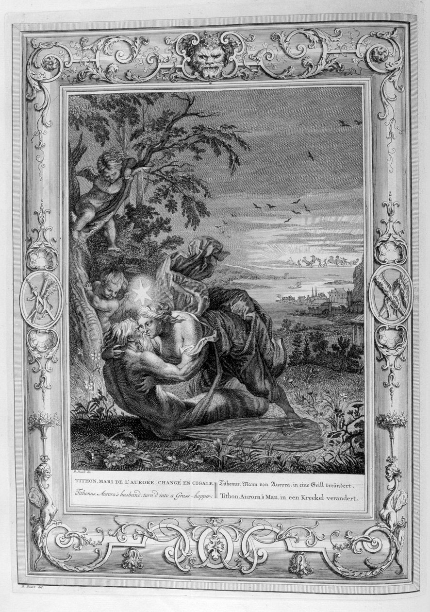 टिथोनस, औरोरस हसबैंड, एक ग्रासहॉपर, 1733 में बदल गया द्वारा बर्नार्ड पिकार्ट