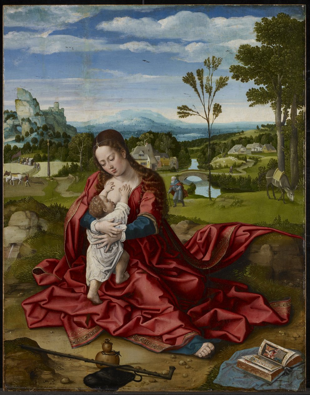 मिस्र में उड़ान पर आराम करो, c.1518 (पैनल पर तेल और गेसो) द्वारा बर्नार्ड वैन ऑरली