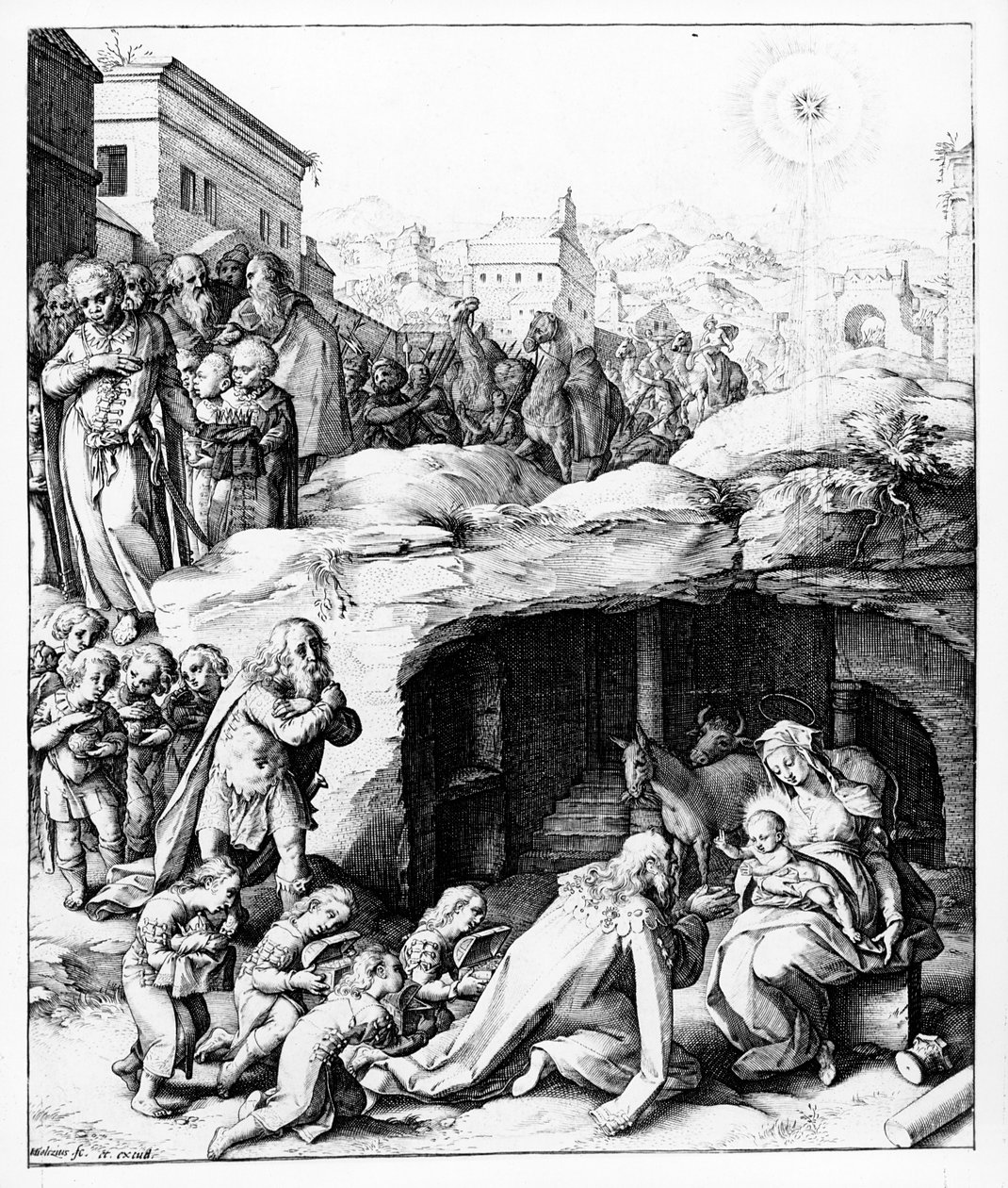 Hendrik Goltzius द्वारा उत्कीर्ण मागी का अनुगमन c.1585 द्वारा बर्नार्डिनो पसेरी