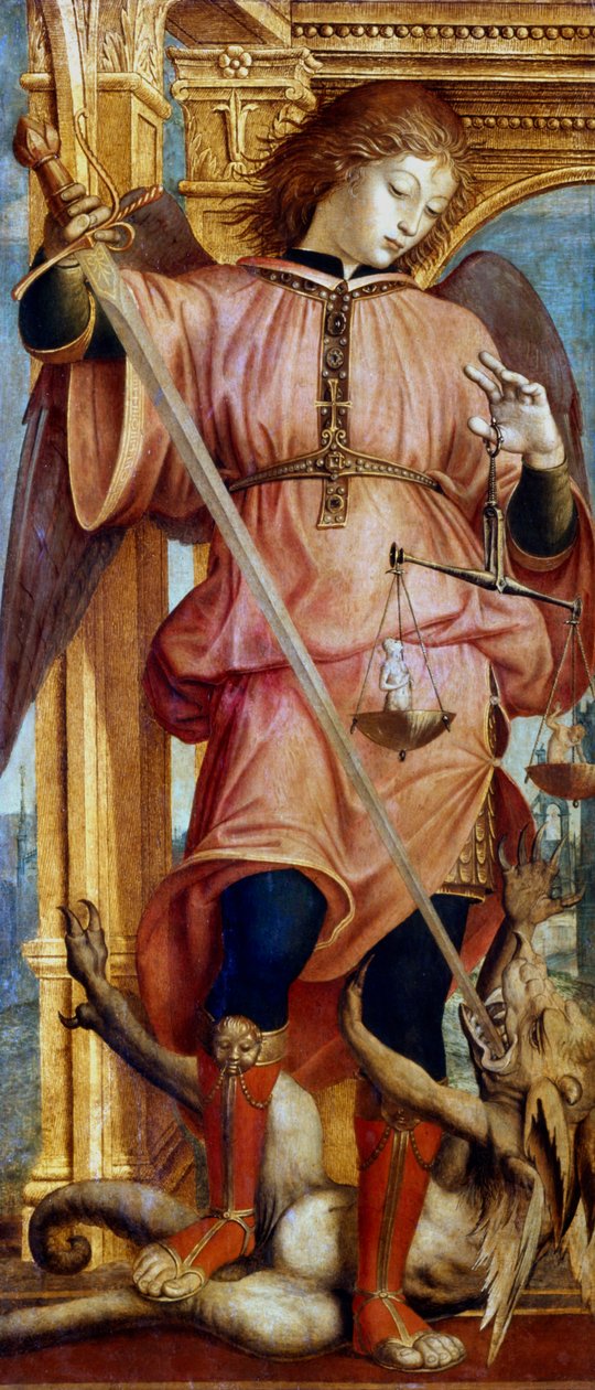 सेंट माइकल महादूत तलवार से अजगर से लड़ते हुए, c1484-1526 द्वारा बर्नार्डिनो ज़ेनले