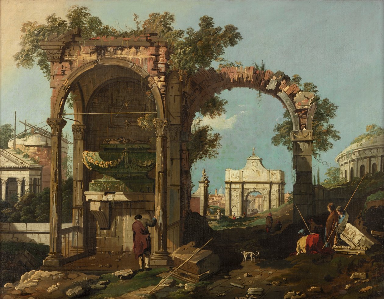 खंडहर और आंकड़े, रोम के बाहरी इलाके सेसिलिया मेटाला के मकबरे के पास, c.1750-1775 द्वारा बर्नार्डो बेलोट्टो (कैनेलेटो)