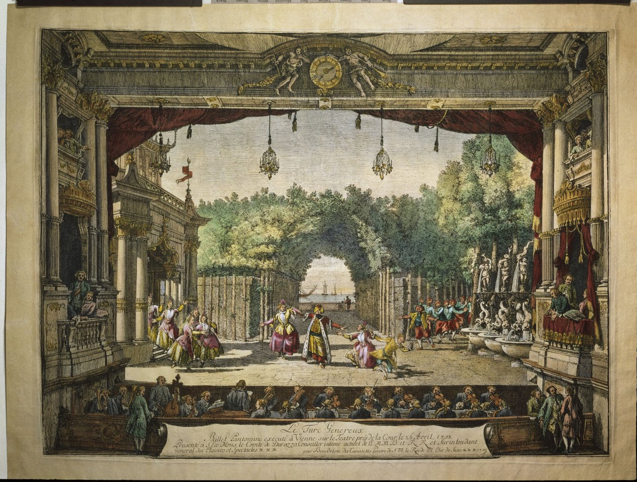 1758 में वियना बर्गथेटर में बैले द जेनर तुर्क द्वारा बर्नार्डो बेलोट्टो (कैनेलेटो)