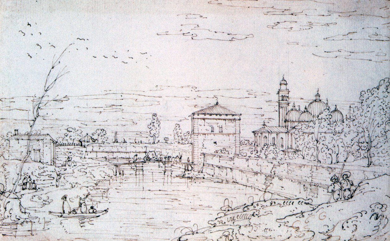 नदी और सांता Giustina पर पुल, c1740-1780 द्वारा बर्नार्डो बेलोट्टो (कैनेलेटो)