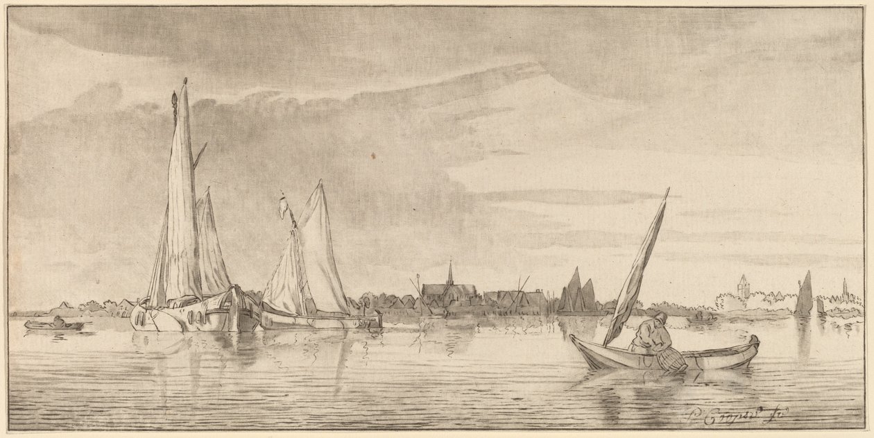शहर के साथ नदी, 1775। द्वारा बर्नहार्ड श्रेडर