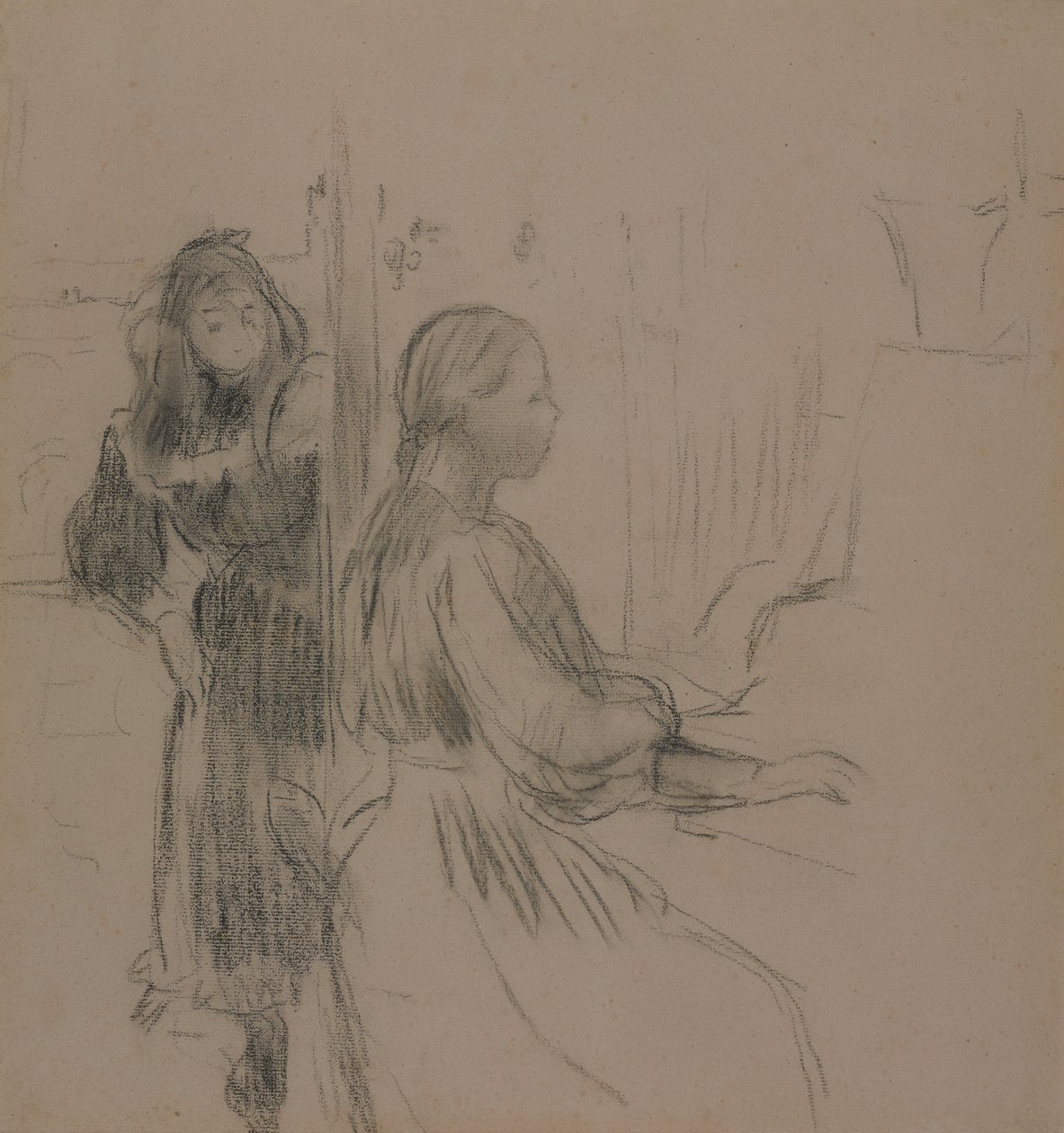 ला मस्किक के लिए अध्ययन, 1893 (निर्धारित कागज पर लकड़ी का कोयला) द्वारा बर्थे मोरिसोट