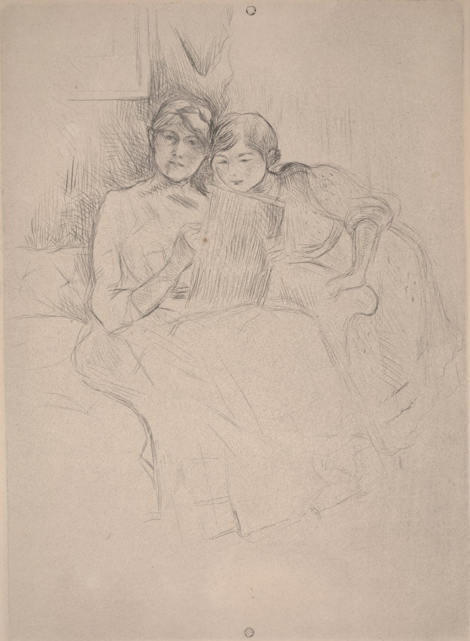 द ड्रॉइंग लेसन - बर्थे मोरिसॉट अपनी बेटी के साथ ड्राइंग, c.1889-90 (ड्रायपॉइंट) द्वारा बर्थे मोरिसोट