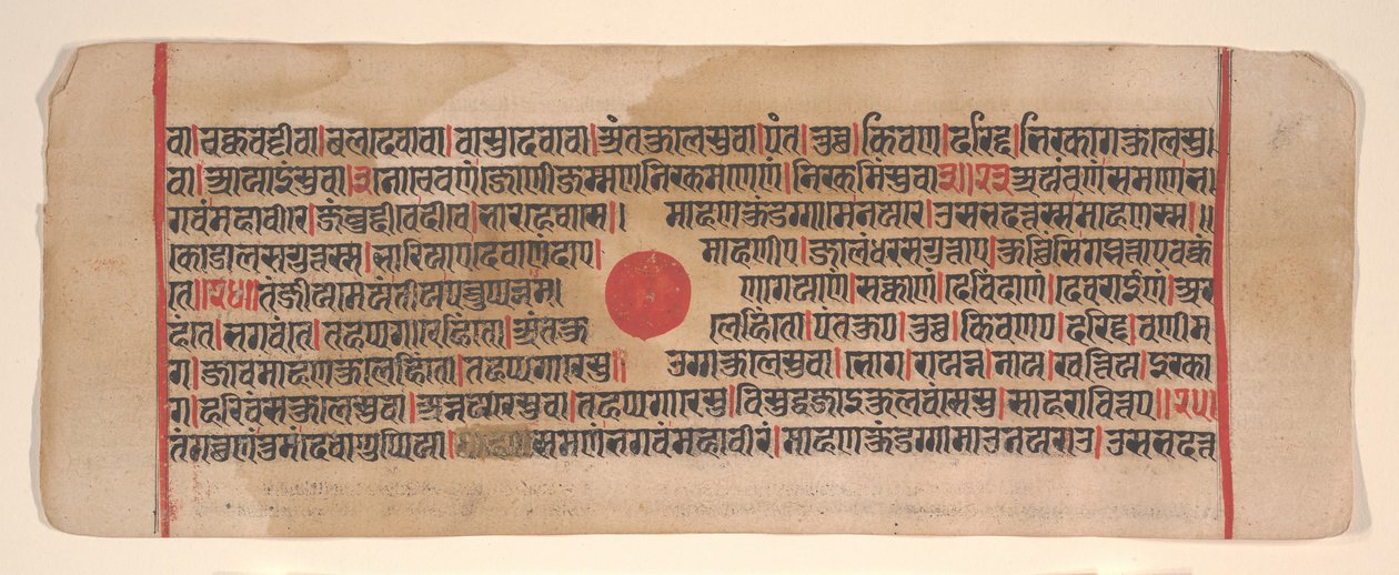 अनुष्ठानों की एक कल्प सूत्र जैन पुस्तक से लीफ, 15वीं शताब्दी। द्वारा भद्रबाहु
