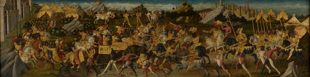 स्नीपियो अफ्रीकनस हनिबल को हराकर, c.1470 (पैनल पर लगे कपड़े पर गुस्सा) (488155 नंबर भी देखें) द्वारा बायाजियो डी एंटोनियो
