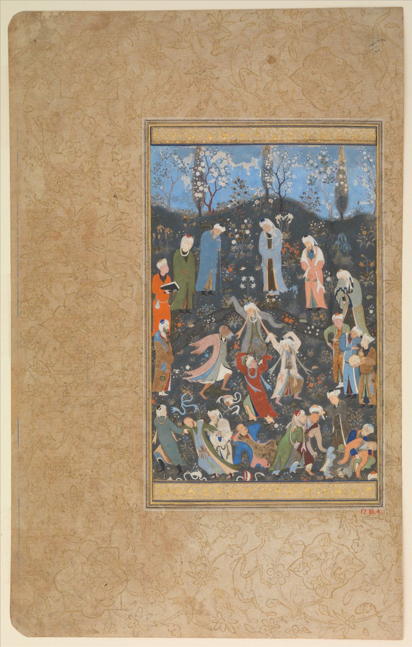 नृत्य नृतत्व, c.1480 (अपारदर्शी जल रंग और कागज पर सोना) द्वारा बिहज़ाद (attr।)