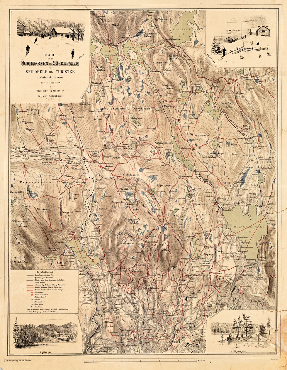 राष्ट्रीय पुस्तकालय के मानचित्र संग्रह से नक्शा। नक्शा (1890) में प्रकाशित हुआ है और नॉर्डमार्क, सोरकेडलेन को दर्शाता है द्वारा Bjerknes