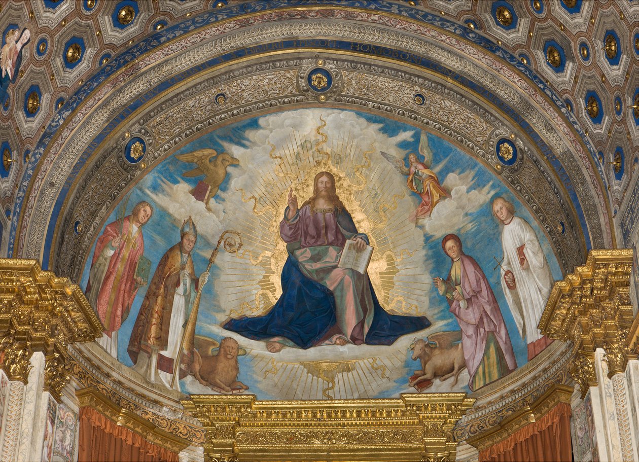 Apse, Catino Apse, Boccaccio Boccaccino, Pantocrator के बीच संतों Marcellino, Imerio, Omobono, Peter Exorcist द्वारा Boccaccio बोकाकिनो