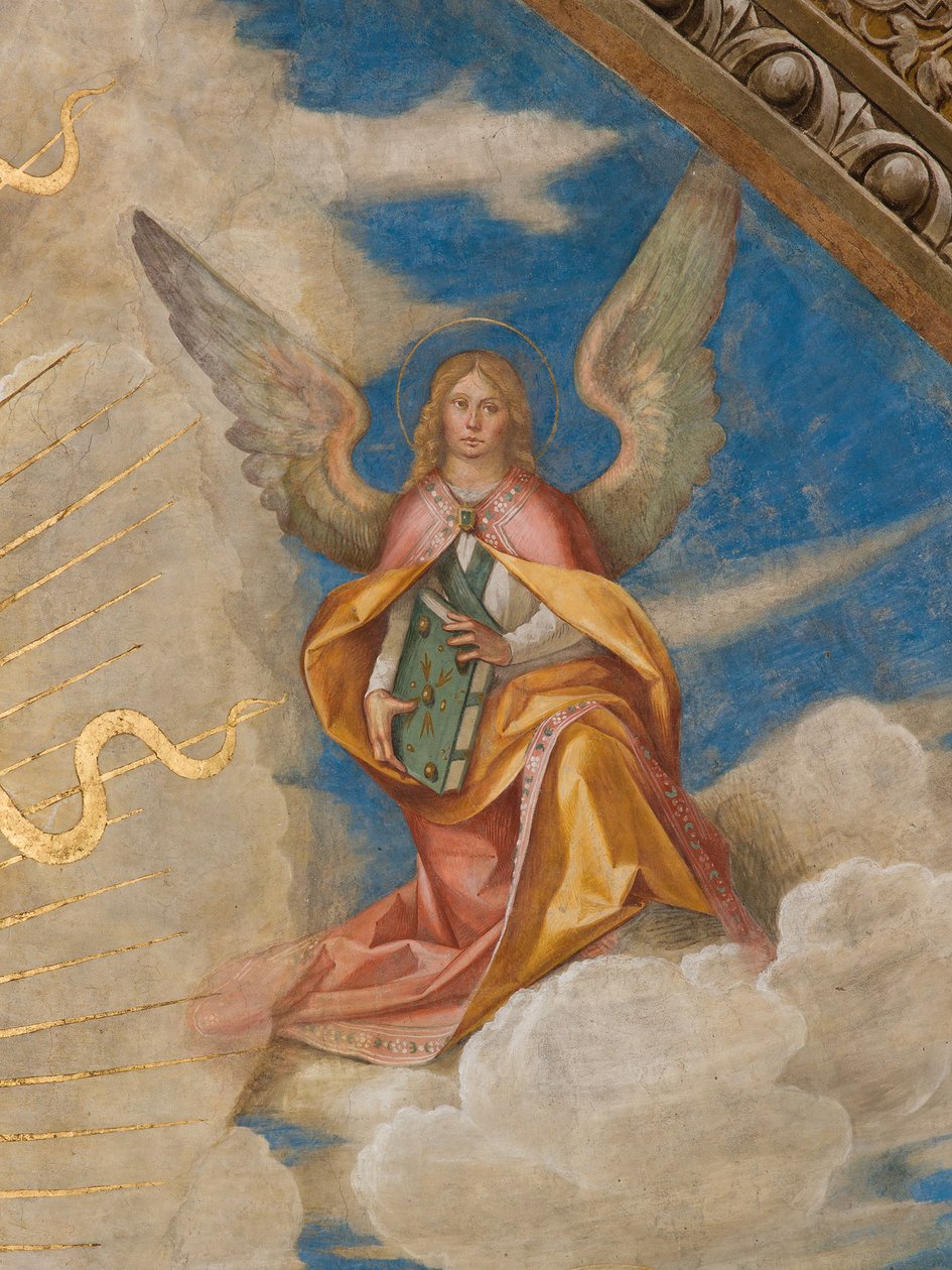 Apse, Catino Apse, Boccaccio Boccaccino, Pantocrator के बीच संतों Marcellino, Imerio, Omobono, Peter Exorcist, Detail Angel right द्वारा Boccaccio बोकाकिनो