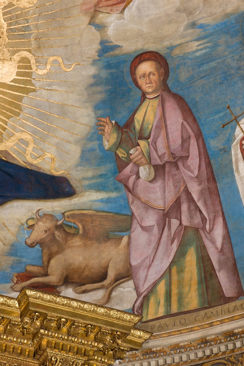 Apse, Catino Apse, Boccaccio Boccaccino, Pantocrator के बीच संतों Marcellino, Imerio, Omobono, Peter Exorcist, Detail St. Omobono द्वारा Boccaccio बोकाकिनो