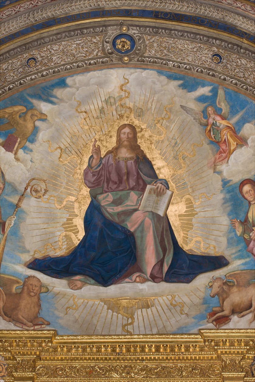 Apse, Catino Apse, Boccaccio Boccaccino, Pantocrator के बीच संतों Marcellino, Imerio, Omobono, Peter Exorcist, Detail Pantocrator द्वारा Boccaccio बोकाकिनो