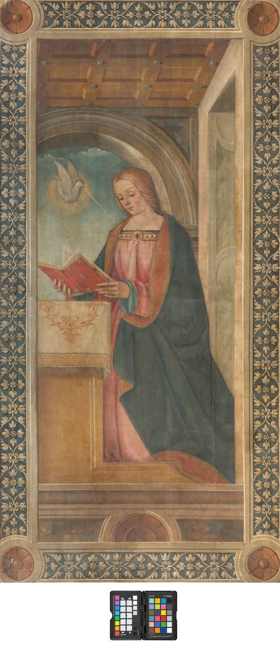Contofacade दक्षिण ट्रॅनसेप्ट, Boccaccio Boccaccino, मैडोना-प्रारंभिक XVI सदी की घोषणा विवरण, फ्रेस्को रिप्ड द्वारा Boccaccio बोकाकिनो