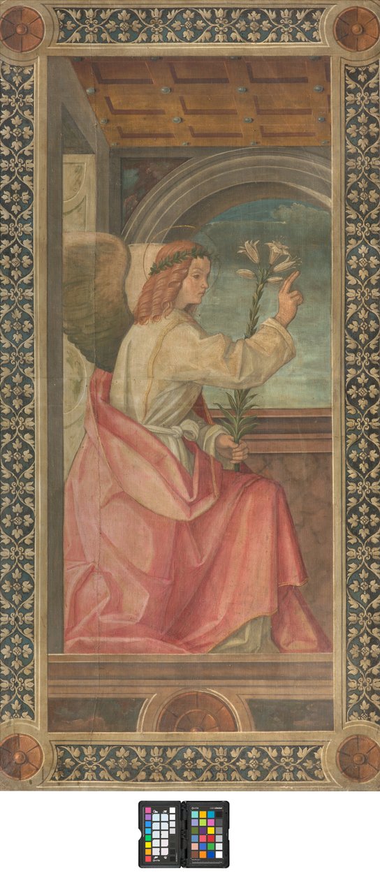 Contofacade दक्षिण ट्रॅनसेप्ट, Boccaccio Boccaccino, एन्जिल की घोषणा विवरण, प्रारंभिक XVI सदी, फ्रेस्को फटे द्वारा Boccaccio बोकाकिनो