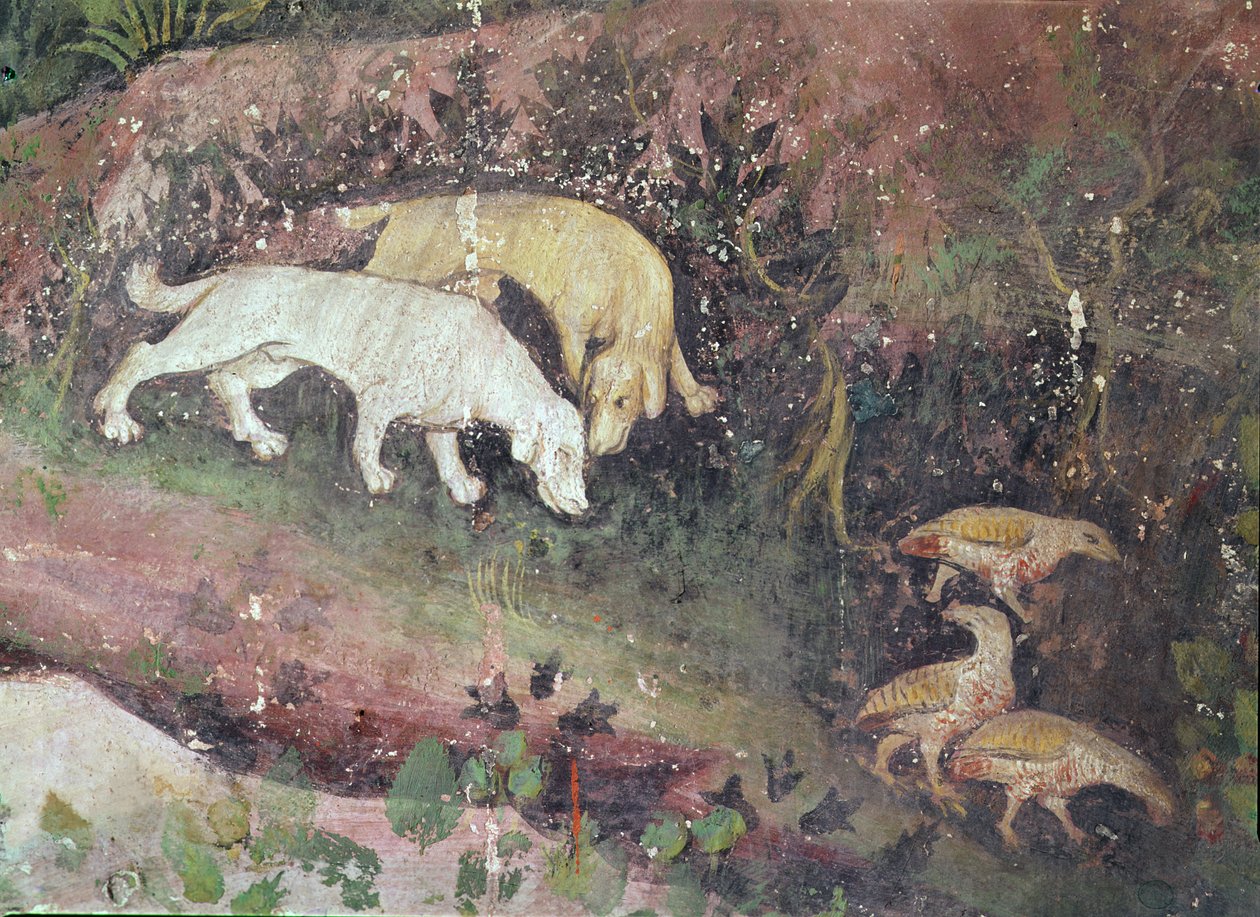 जून का महीना, कुत्तों और पार्टियों का विवरण, c.1400 द्वारा बोहेमियन स्कूल