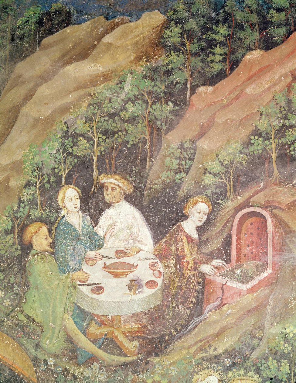मई का महीना, एक पिकनिक बारबेक्यू का विस्तार, c.1400 (75565 का विस्तार) द्वारा बोहेमियन स्कूल