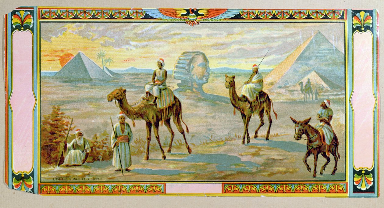 स्फिंक्स और पिरामिड, एक fez बॉक्स से लेबल, c.1910 द्वारा बोहेमियन स्कूल