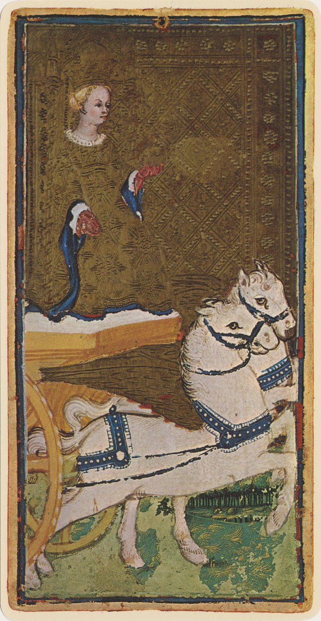 रथ, &39;विस्कोन्टी&39; डेक से टैरो कार्ड का आकर्षण, 1441-47 द्वारा बोनिफेसिओ बेम्बो