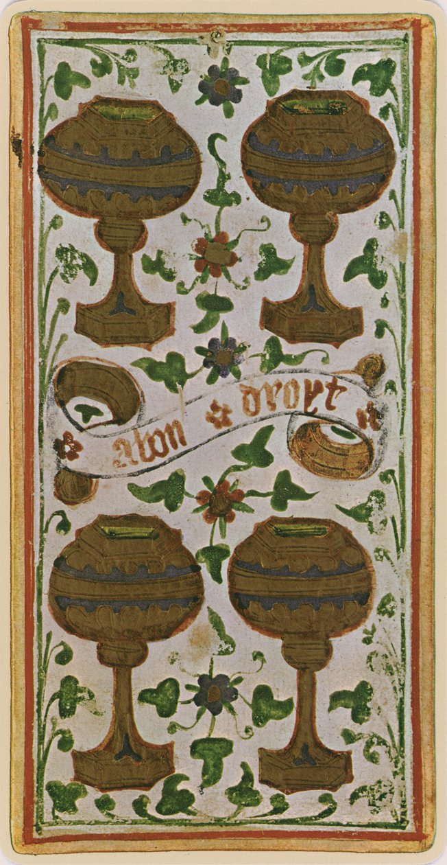 कप ऑफ द फोर, &39;विस्नोकी&39; डेक से टैरो कार्ड का फैसिलिम, 1441-47 द्वारा बोनिफेसिओ बेम्बो