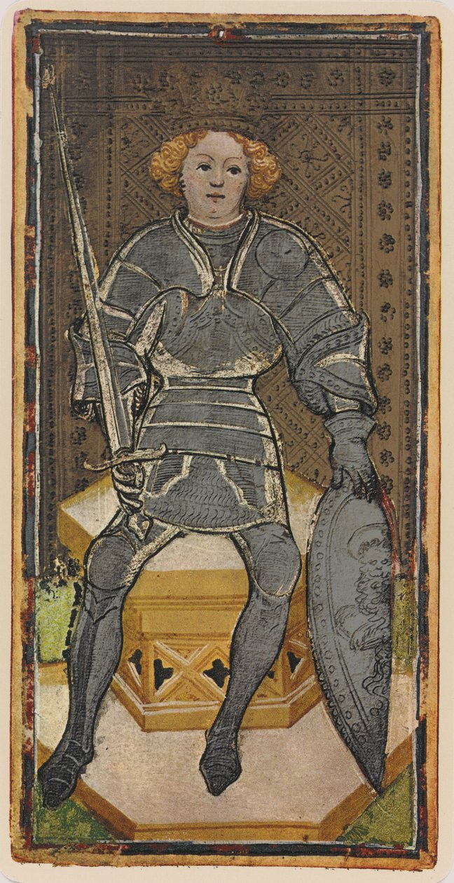 तलवारों का राजा, &39;विस्कोन्टी&39; डेक से टैरो कार्ड का फैसिलिम, 1441-47 द्वारा बोनिफेसिओ बेम्बो
