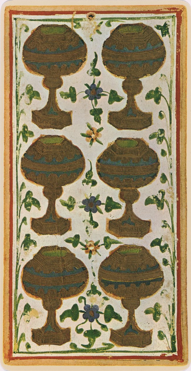 सिक्स ऑफ़ कप्स, &39;विस्कोन्टी&39; डेक से टैरो कार्ड का फैसिलिम, 1441-47 द्वारा बोनिफेसिओ बेम्बो