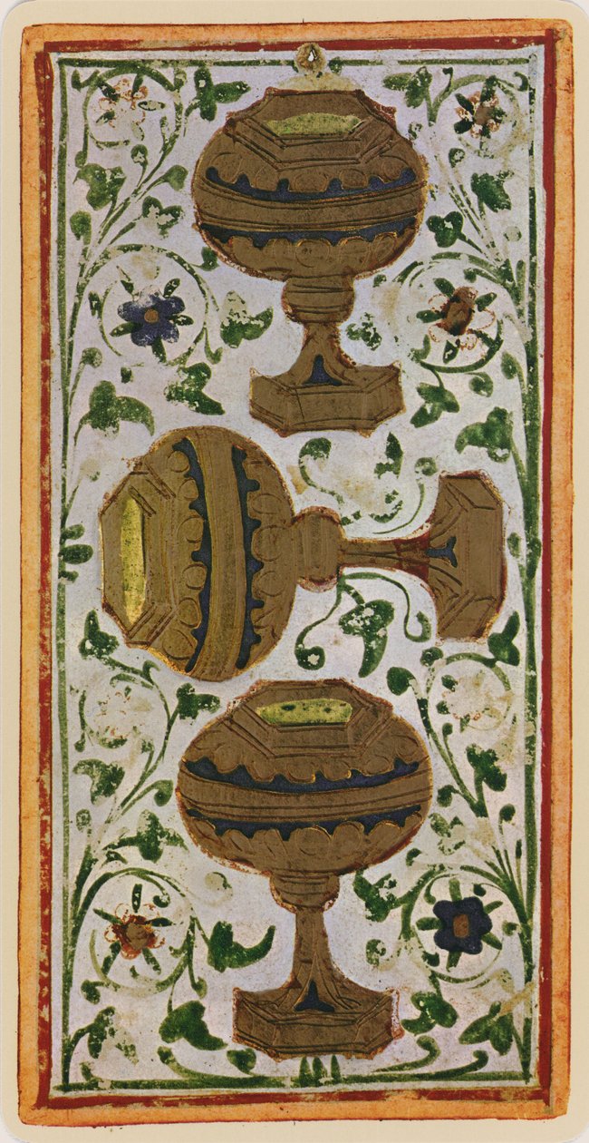 तीनों कप, &39;विस्कोन्टी&39; डेक से टैरो कार्ड का फैसिलिम, 1441-47 द्वारा बोनिफेसिओ बेम्बो