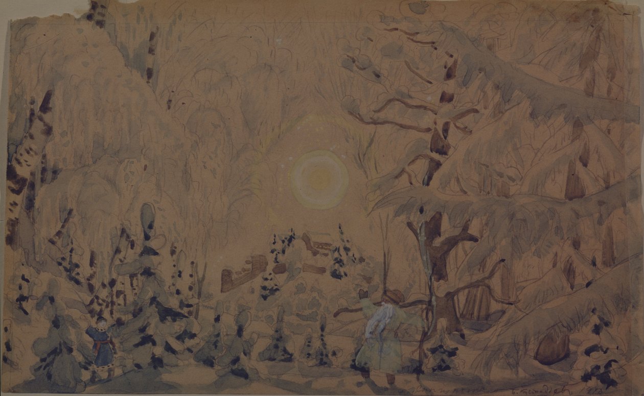 ओपेरा के लिए स्टेज डिजाइन एन रिमस्की-कोर्साकोव, 1910 द्वारा स्नो मेडेन द्वारा बोरिस मिखाइलोविच कुस्तोडीव
