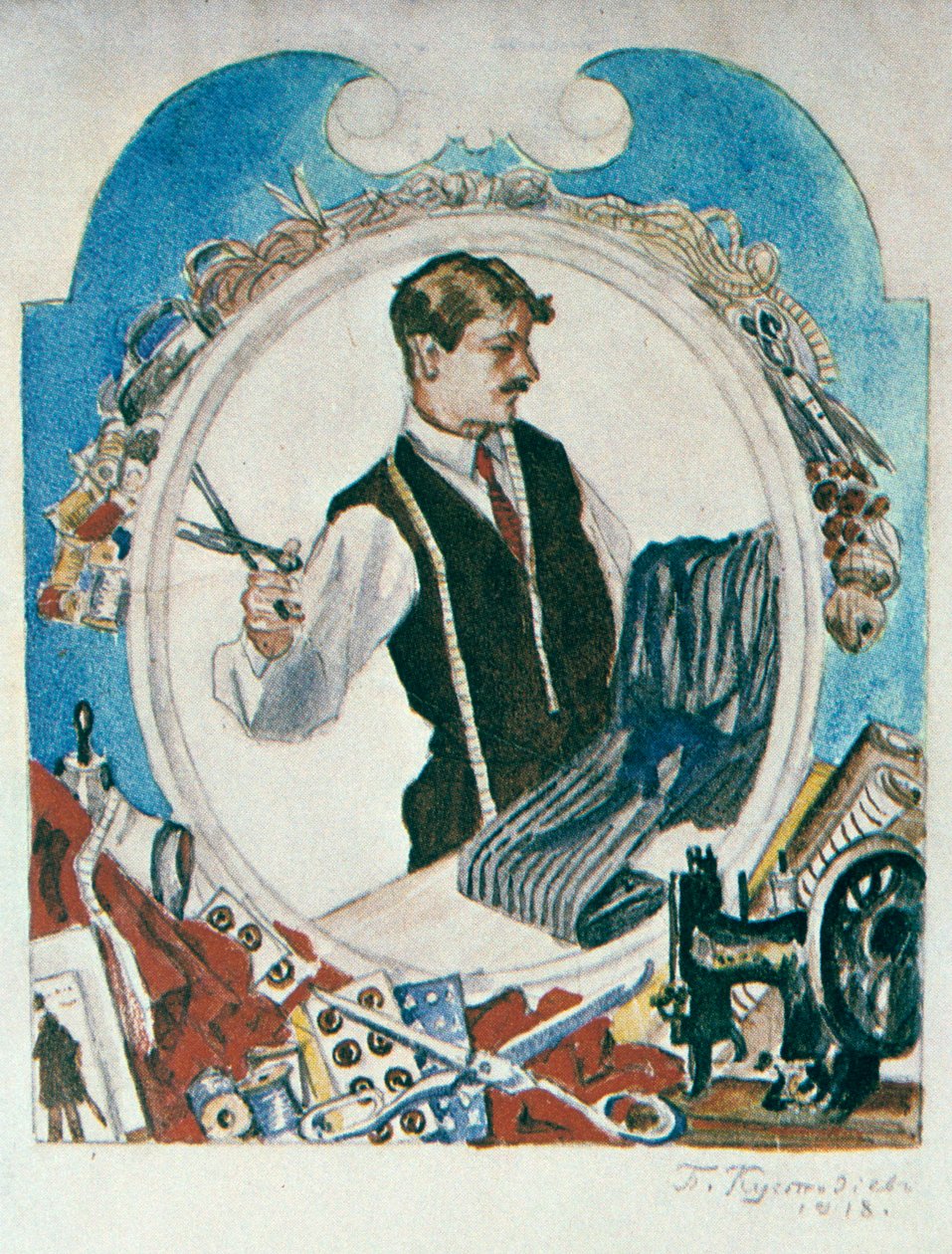 'द टेलर', 1918। द्वारा बोरिस मिखाइलोविच कुस्तोडीव