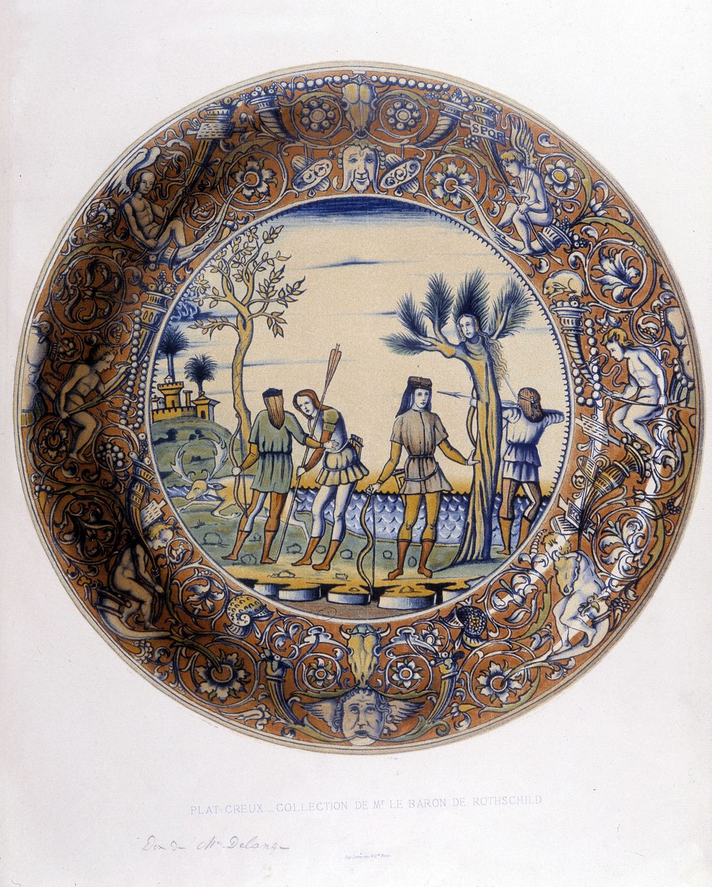 डैफने अपोलो की खोज से बचने के लिए एक लॉरियर में तब्दील हो गया - "" XV, XVI और XVIII सदियों के इतालवी फ़ाइनेस का संग्रह" में, सी। डेलेंज और सी। बोर्नमैन द्वारा डिज़ाइन किया गया, एड। डेलंगे, पेरिस द्वारा बोर्नमैन बोर्नमैन