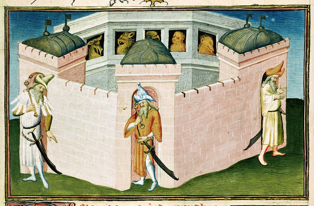 Ms Fr 2810 f.37, द ग्रेट खान का पैलेस, &39;बुक ऑफ वंडर्स ऑफ द वर्ल्ड&39; से, c.1410-12 (वेल्लम पर तड़का) द्वारा बाउकाइक मास्टर