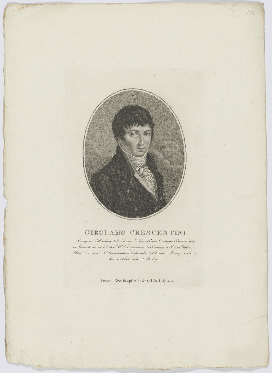 1800 के बाद Girolamo Crescentini का पोर्ट्रेट 1762-1846। द्वारा ब्रेतकोफ़ और हर्टेल