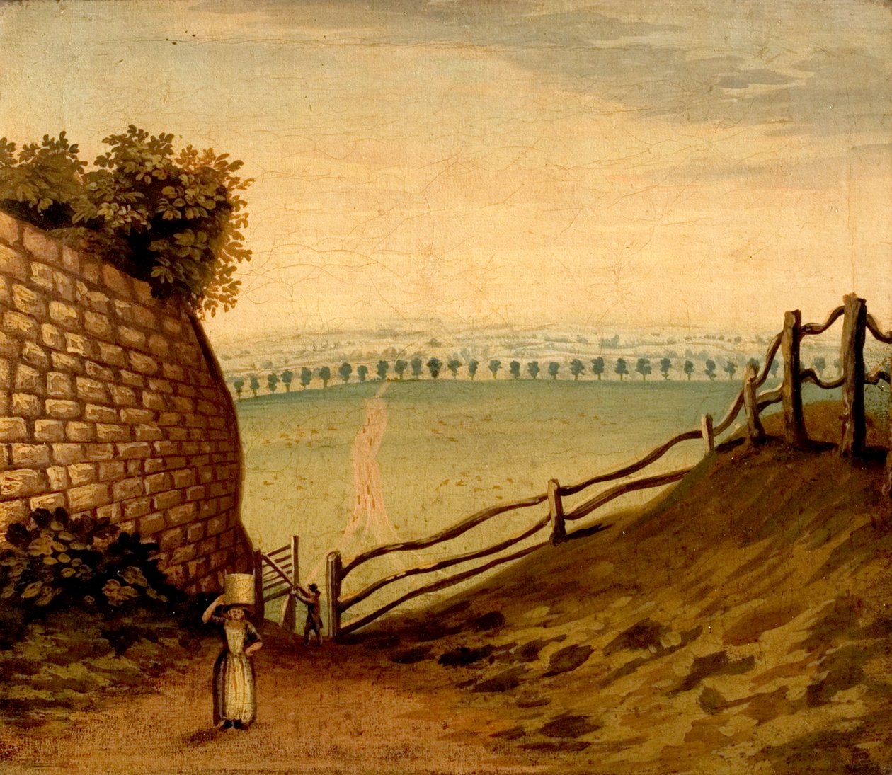 नॉटिंघम पार्क के पार फुटपाथ से लेटन तक का दृश्य, c.1795 द्वारा ब्रिटिश स्कूल