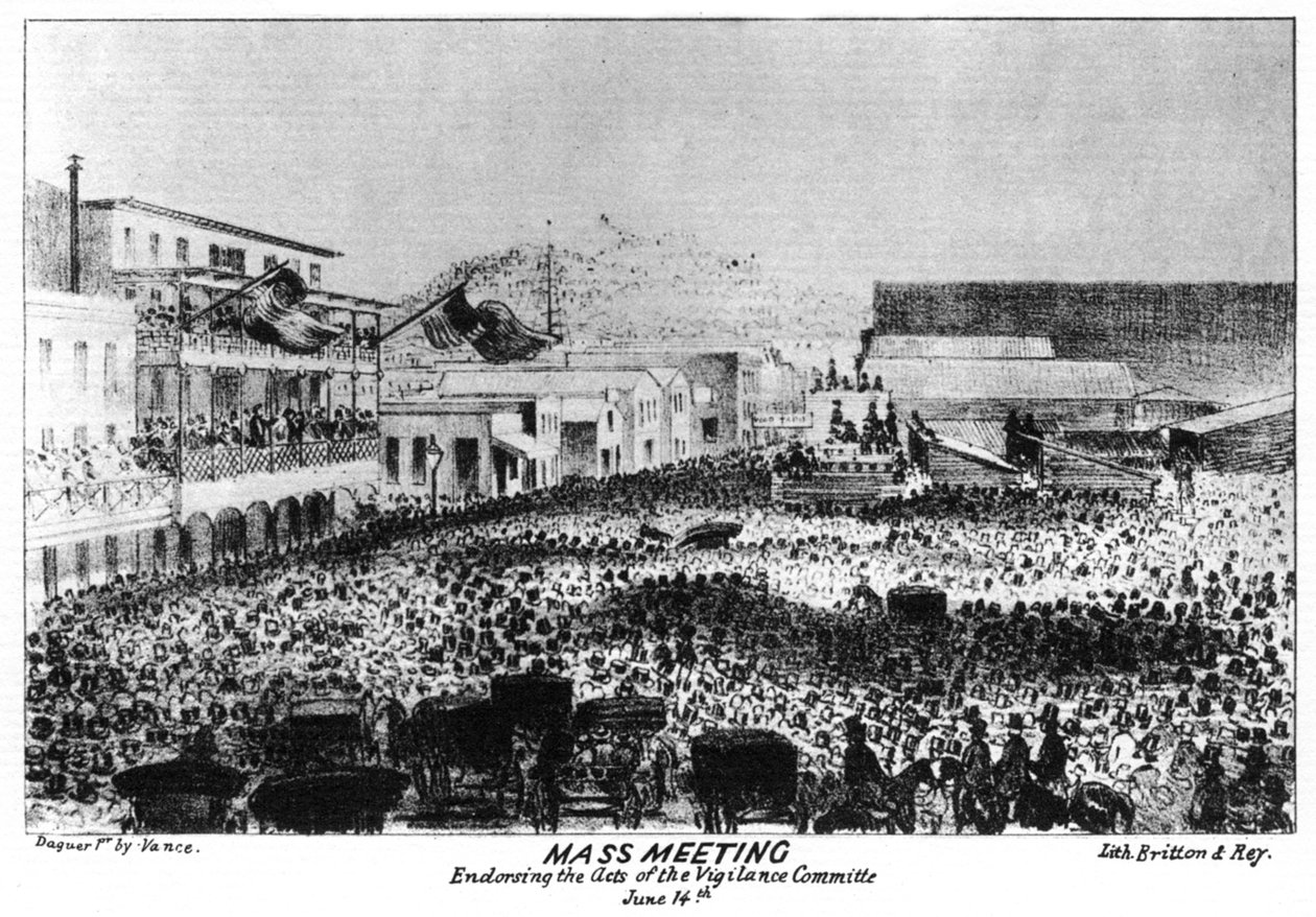 1856 1937 में फोर्ट विजिलेंट, सैक्रामेंटो, कैलिफोर्निया के बाहर एक सामूहिक बैठक। द्वारा ब्रिटन और रे