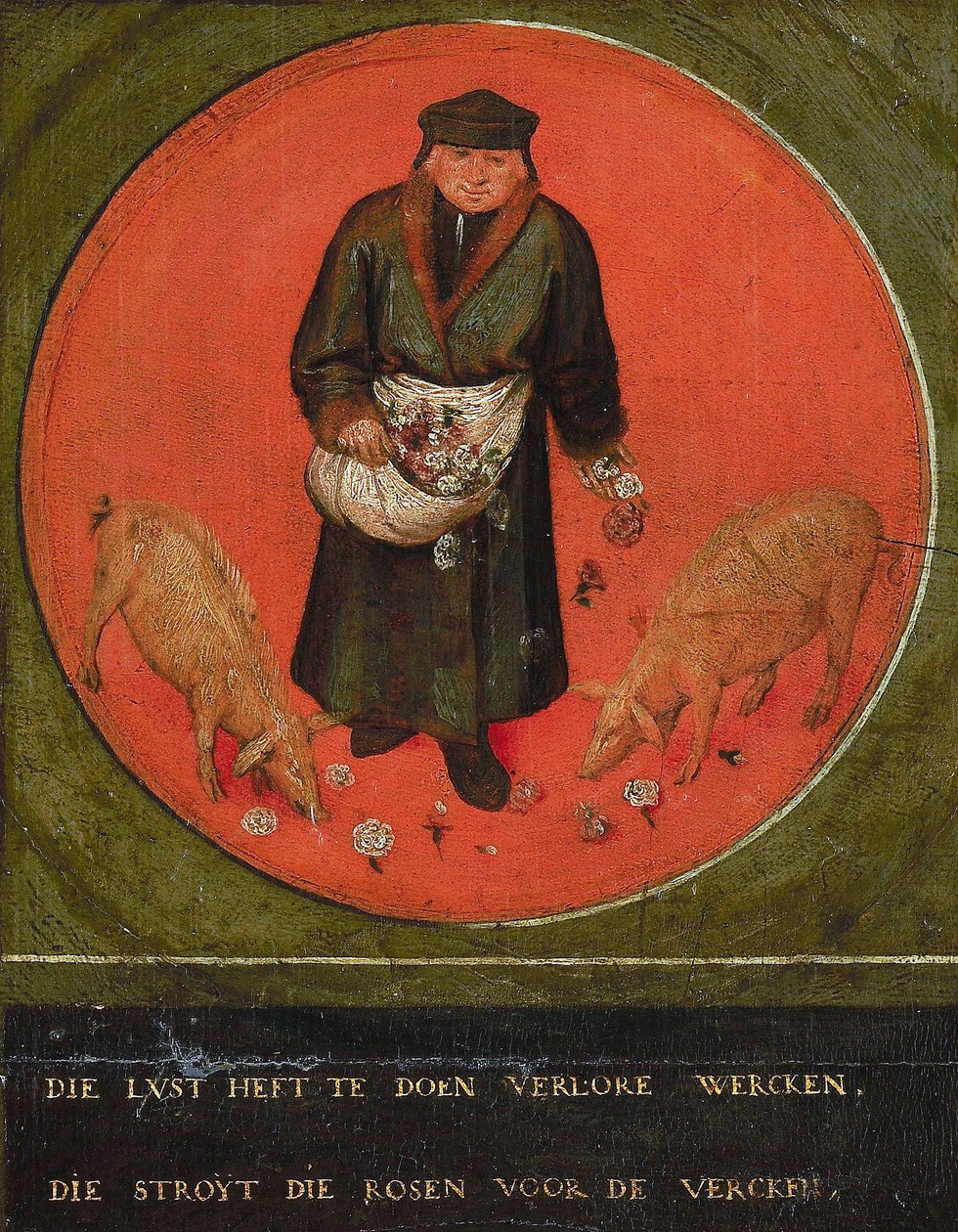 वह जो अपने प्रयास को बर्बाद कर देगा, वह सूअर, 1558 से पहले गुलाब। द्वारा Bruegel