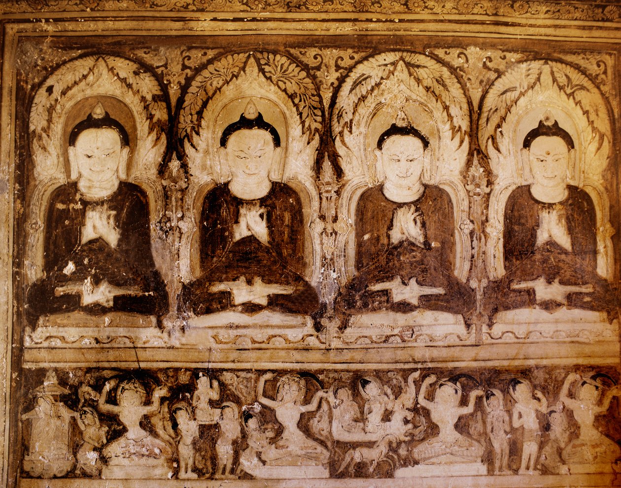 चार बुद्ध (दीवार पेंटिंग) द्वारा बर्मी स्कूल